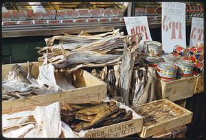 Dried fish and canned goods for sale