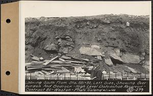 Contract No. 80, High Level Distribution Reservoir, Weston, looking south from Sta. 881+80, left side, showing overburden and bedrock, high level distribution reservoir, Weston, Mass., Apr. 16, 1940