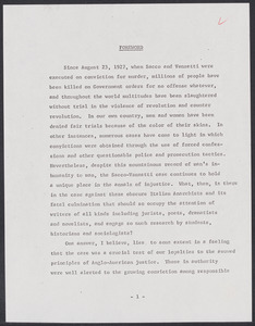 Herbert Brutus Ehrmann Papers, 1906-1970. Sacco-Vanzetti. Foreword. Box 5, Folder 4, Harvard Law School Library, Historical & Special Collections