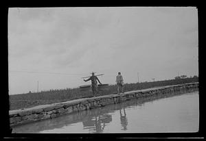 Men walking along canal edge