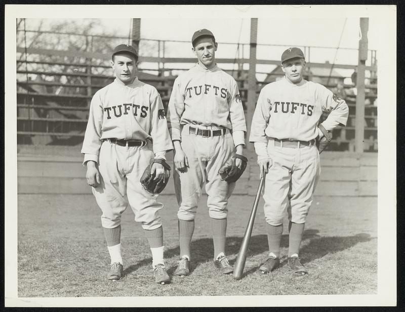 Tufts. New comers in Tufts varsity lineup l. to r. "Mully" Yavarrow, Johnny Grimmel and Ollie Borden.