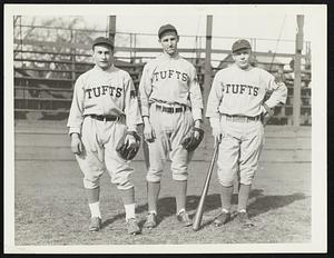 Tufts. New comers in Tufts varsity lineup l. to r. "Mully" Yavarrow, Johnny Grimmel and Ollie Borden.