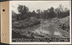 Contract No. 54, Highway in Towns of Dana, Petersham, Worcester County, site of 18ft. x 10ft. reinforced concrete culvert, Sta. 73+00, Dana and Petersham, Mass., Jun. 23, 1936