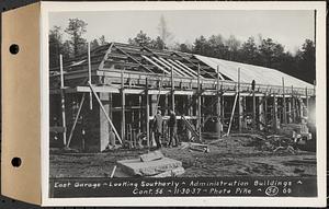 Contract No. 56, Administration Buildings, Main Dam, Belchertown, east garage, looking southerly, Belchertown, Mass., Nov. 30, 1937