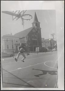 Playing basketball in Columbia Park