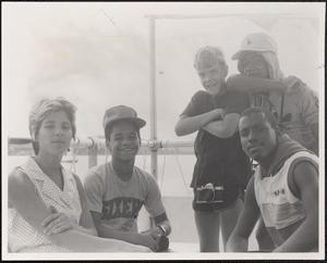 Susan Richards outside with a group of students