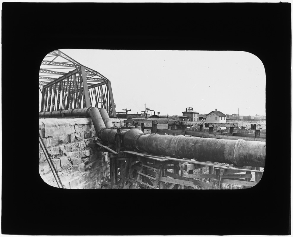 Distribution Department, raising 48-inch pipe, Beacon Street Bridge, Mass., 1886