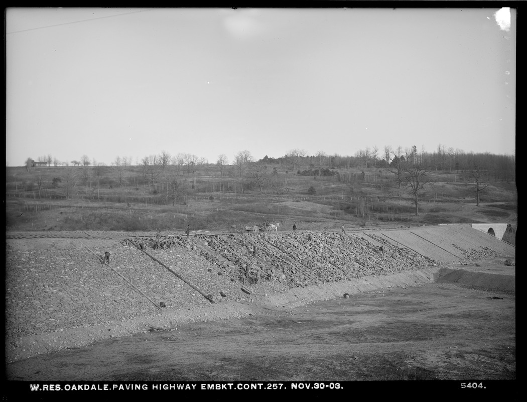 Wachusett Reservoir, paving highway embankment, Contract No. 257, Oakdale, West Boylston, Mass., Nov. 30, 1903