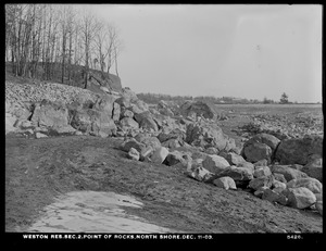 Weston Aqueduct, Weston Reservoir, Section 2, point of rocks, north shore, Weston, Mass., Dec. 11, 1903