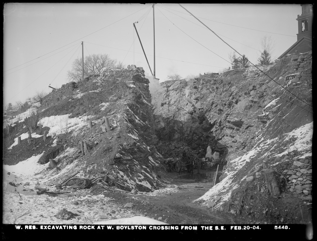 Wachusett Reservoir, excavating rock at West Boylston crossing, from