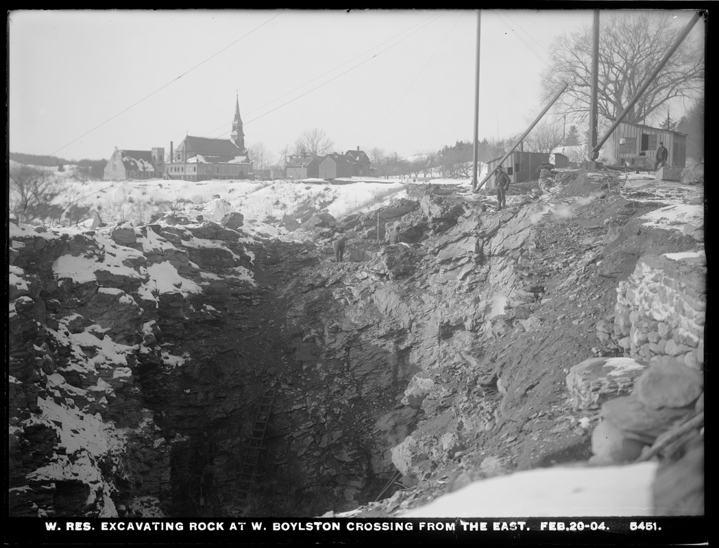 Wachusett Reservoir, excavating rock at West Boylston crossing, from