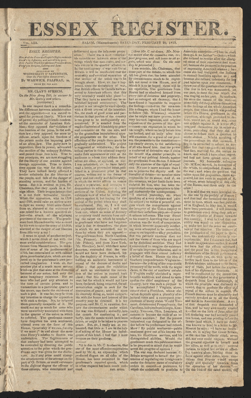 Essex Register, February 20, 1813