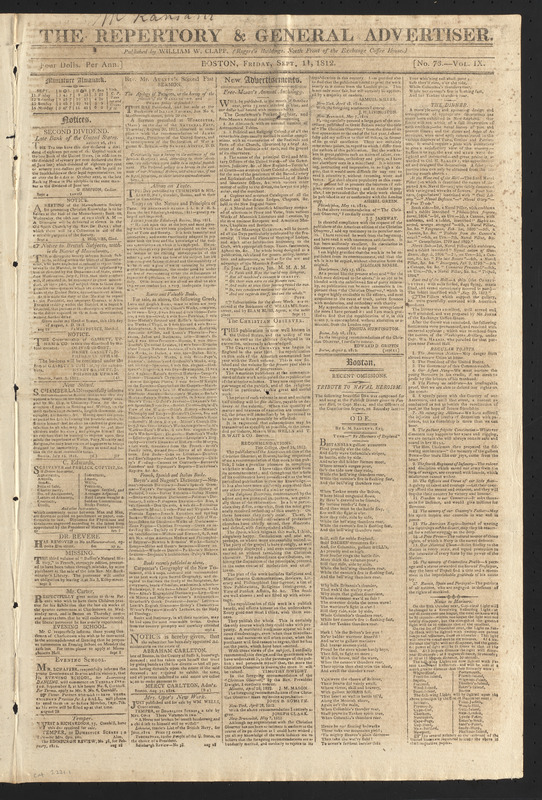 The Repertory & General Advertiser, September 11, 1812