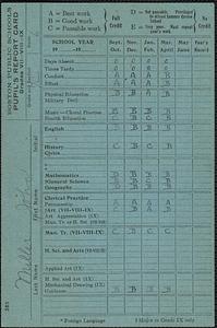 Boston Public Schools pupil's report card, Miller, John