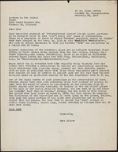 Letter from Jack Miller, Roxbury, to the editor of Ebony magazine, Chicago, 1947 February 24