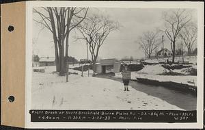 Pratt Brook at North Brookfield-Barre Plains Road, drainage area = 8 square miles, flow = 35 cubic feet per second = 4.4 cubic feet per second per square mile, Barre, Mass., 11:30 AM, Mar. 22, 1933