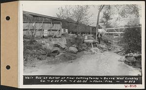 Barre Wool Combing Co., weir box at outlet of final settling tanks, Barre, Mass., 2:55 PM, May 22, 1935