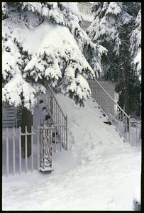 Snow-covered front steps, Somerville