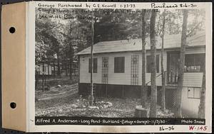 Alfred A. Anderson, cottage and garage, Long Pond, Rutland, Mass., Nov. 3, 1930