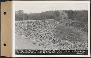 Contract No. 66, Regulating Dams, Middle Branch (New Salem), and East Branch of the Swift River, Hardwick and Petersham (formerly Dana), looking easterly from Sta. 25+80, east branch regulating dam, Hardwick, Mass., Nov. 10, 1939