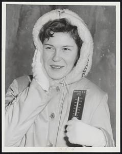 Parkas Were High Fashion yesterday in cold old Boston. The mercury had dipped to two degrees below zero when Nancy Keating, 18, of West Roxbury, Chandler School student, braved the wintry weather.