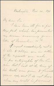 Letter from John G. Nicolay, Washington, to Darwin C. Pavey, Boston, Mass., 1899 November 20