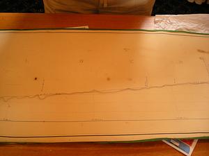 Unrolled paper map on wood