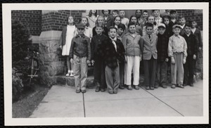 Newton Free Library branches & bookmobile. Newton, MA. Class outside Auburndale branch