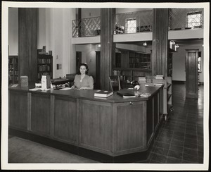 Newton Free Library branches & bookmobile. Newton, MA. Newtonville Library circulation desk