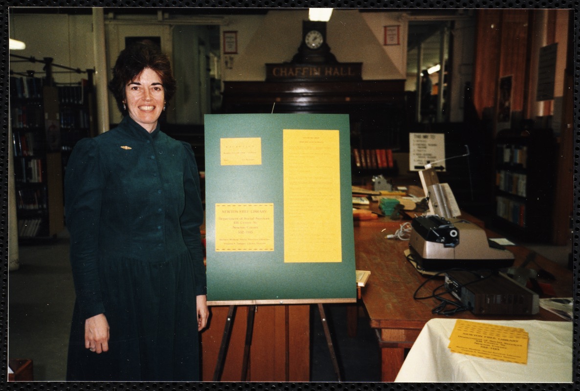Newton Free Library, Newton, MA. Staff & trustees. Presentations. Poster for Social Services, Nancy Perlow