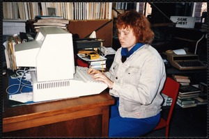 Newton Free Library, Newton, MA. Staff & trustees. Patron typing