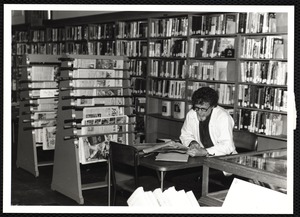 Newton Free Library, Newton, MA. Staff & trustees. Patron at table