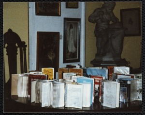 Newton Free Library, Newton, MA. Staff & trustees. Water-damaged books drying