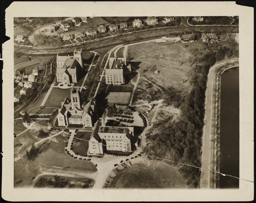 Schools & colleges. Newton, MA. Boston College, aerial view