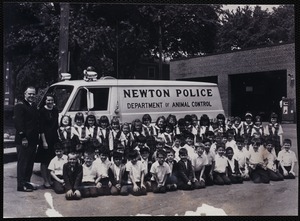 Protests & parades. Newton, MA. Class from Our Lady's Church with police department