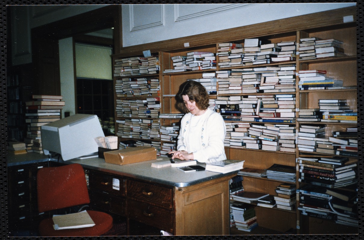 Newton Free Library, Newton, MA. Programs, patrons, staff. Circulation desk