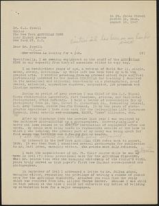 Letter from Jack Miller, Boston, to C. B. Powell, New York, 1947 August 15