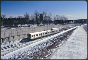 Part of series on Mass. Transit - new Quincy Rapid Transit line to Boston showing parking garage