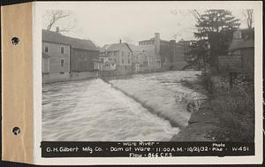 Ware River, G.H. Gilbert Manufacturing Co., dam, flow 866 cubic feet per second, Ware, Mass., 11:00 AM, Oct. 21, 1932