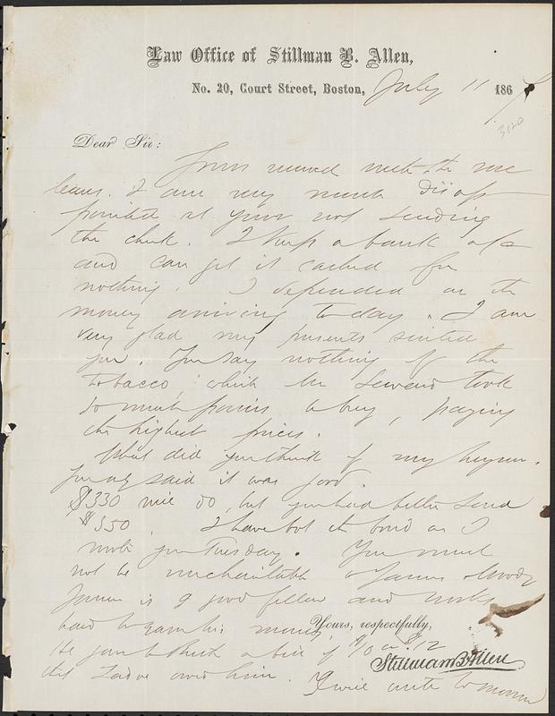 Letter from John D. Long to Zadoc Long, July 11, 1867