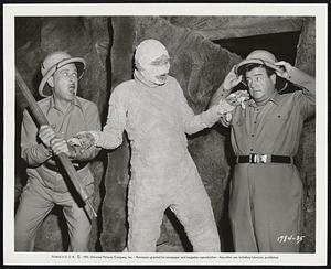 "Abbott and Costello Meet the Mummy" Bud Abbott and Lou Costello whose acquaintanceship is ever expanding to include such pals (!) as the Frankenstein Monster, etc. , are back again in "Abbott and Costello Meet the Mummy." It's all about a couple fellows who know where there's a fortune in an Egyptian tomb but are too scary to do anything about it. Marie Windsor and Michael Ansara plat leading roles, and Peggy King is featured singing 'You Came a Long Way From St. Louis."