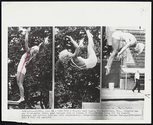 Fine Form - Shapely Joel Lenzi, Ft. Lauderdale, Fla., champion one and three-meter diver, goes through dive in tuneup at Philadelphia today for the women's national AAU outdoor swim and dive championships. Competition will run through Sunday.