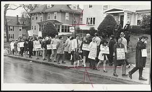 Boston school teachers in front of John J. Kerrigen of school Committee in Dorchester