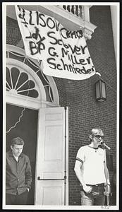 Description of Kent State shootings is given to Bridgewater State College student meeting yesterday by Edmund Norris of Brockton, a senior at Kent. At left is David Wilson, editor of the student paper, “The Comet.”