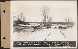 Contract No. 96, Chlorine Storage House and Equipment and Chlorinating Equipment for Gate House at Norumbega Reservoir, Weston, looking north showing access to site of chlorine storage house, chlorinator house, Weston, Mass., Jan. 30, 1940