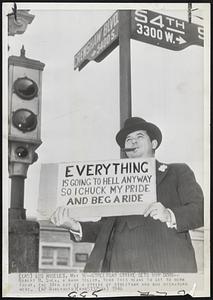 Streetcar Strike Gets Him Down -- Robert M. Shea, a bank teller, took this means to get te work today, the 14th day of a strike of streetcar and bus operators here.