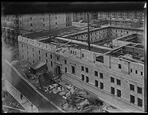 Boston Public Library under construction, general view from Pierce Building