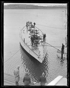 Racing yacht Yankee floated after remodeling at Lawley's in Neponset