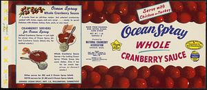 Ocean Spray Whole Cranberry Sauce. 1 lb. Serves 8 Can Label