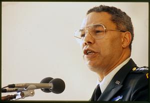 Cambridge, MA Harvard U 1993: Gen Colin Powell speaks at commencement